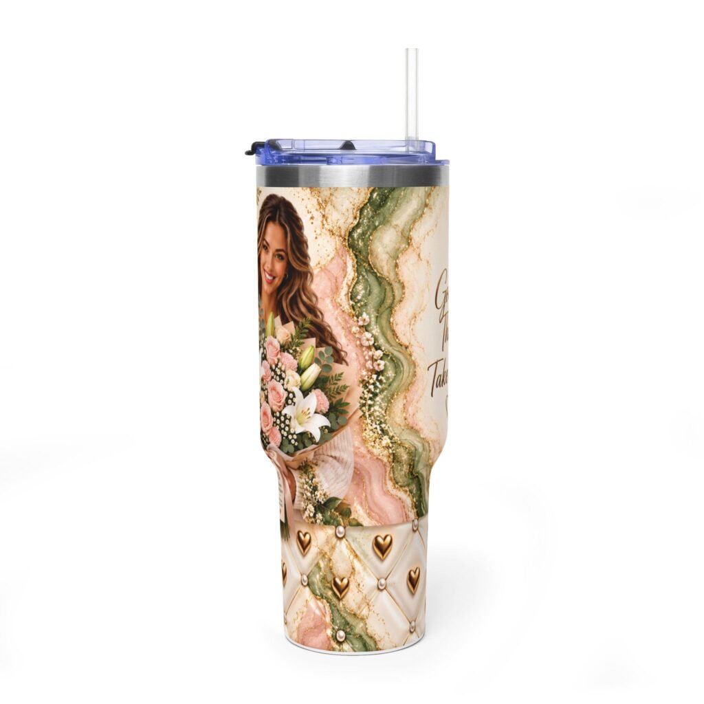 Tumbler Isotherme 40 oz – Design Portrait Floral Élégant