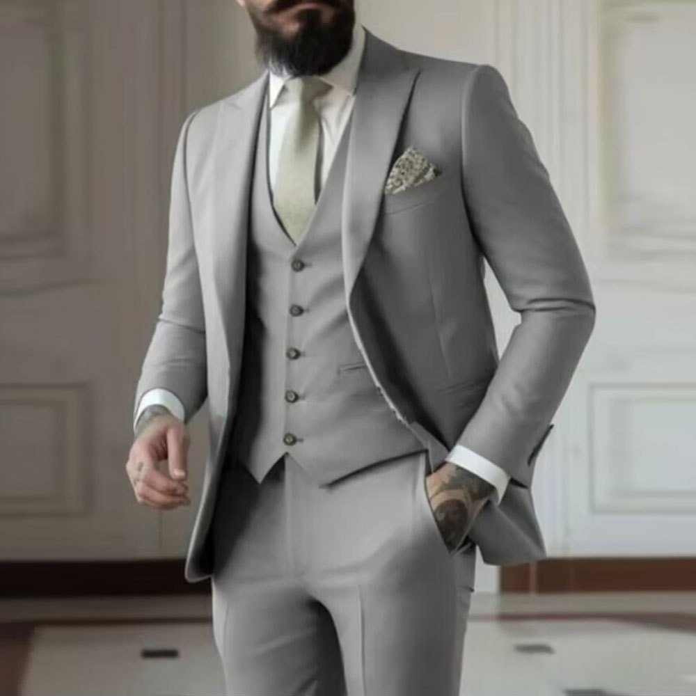 Ensemble Costume Homme 3 Pièces Élégant - Veste .  Gilet et Pantalon